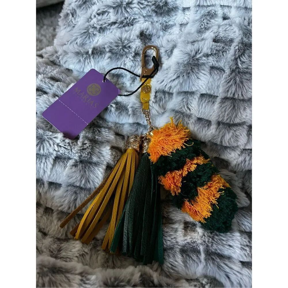 Maria’s Guatemala by Alida Boer Yellow & Green Bag Tassels w/ Pom NWT